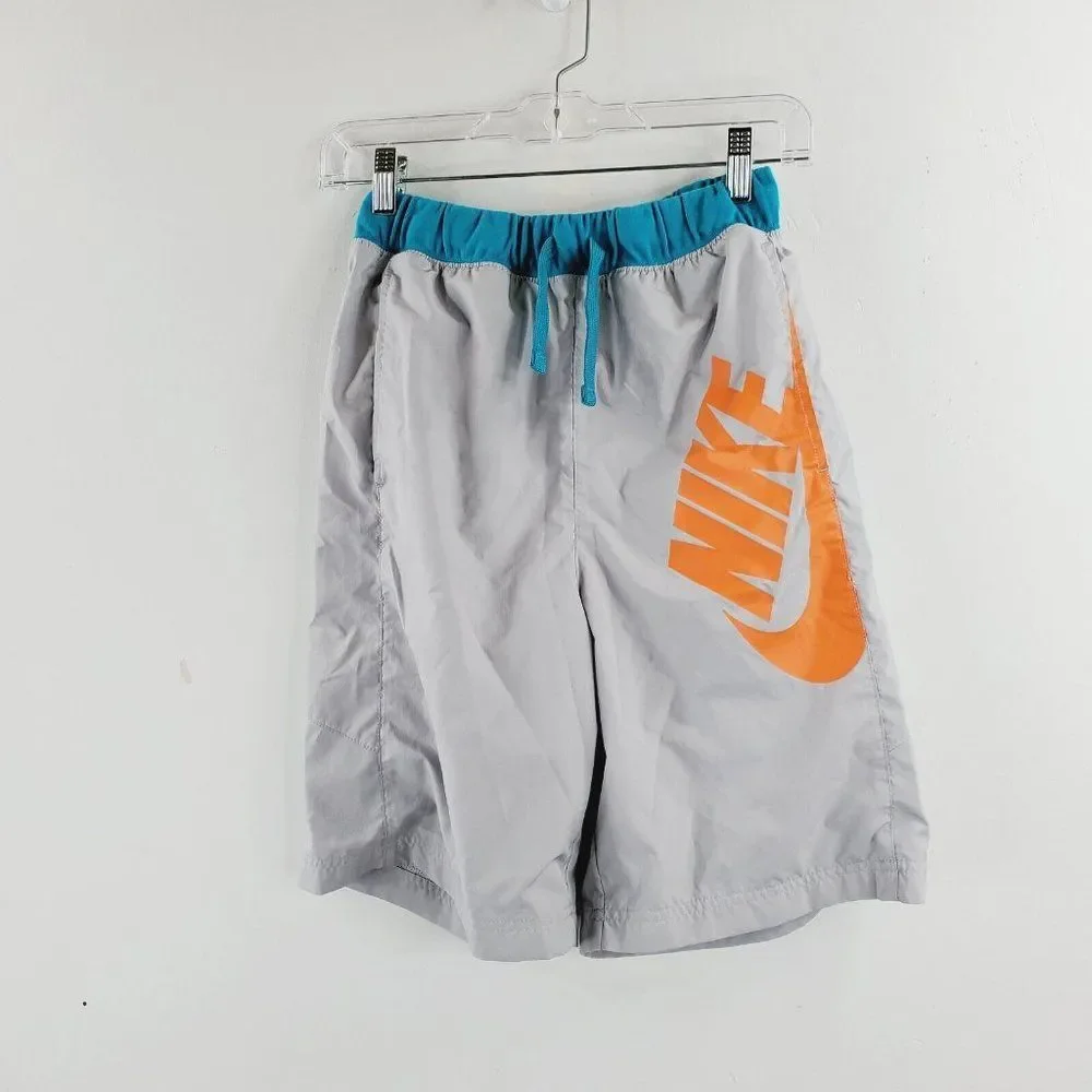 Nike Boys Wolf Gray Aquamarine Drawstring‎ Sportswear Woven Shorts Size XL